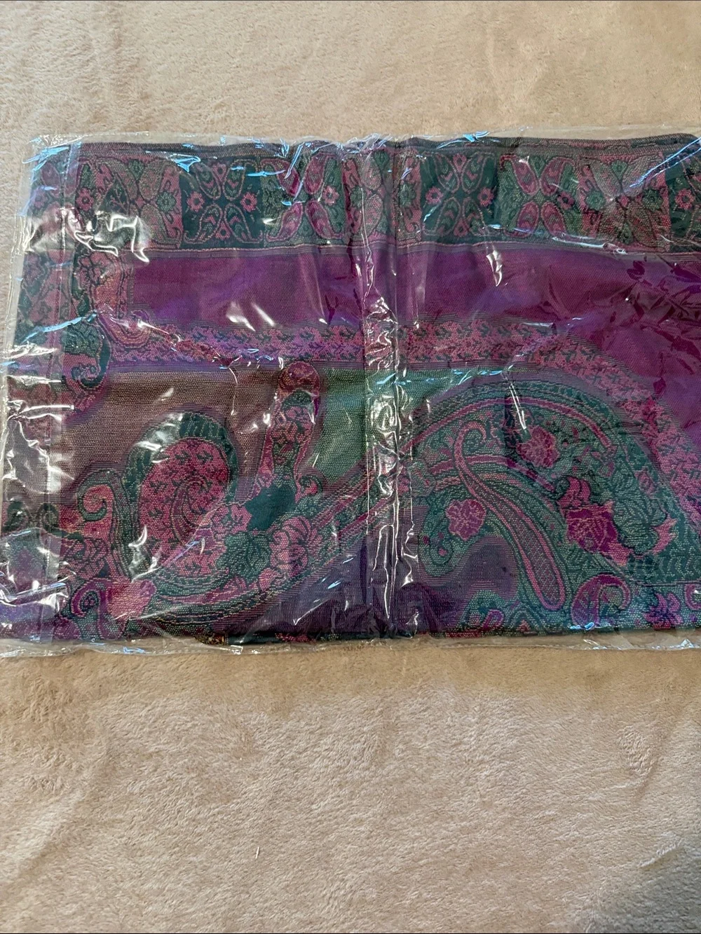 Pashmina Style Paisley Scarf in Fuchsia and Dark Green